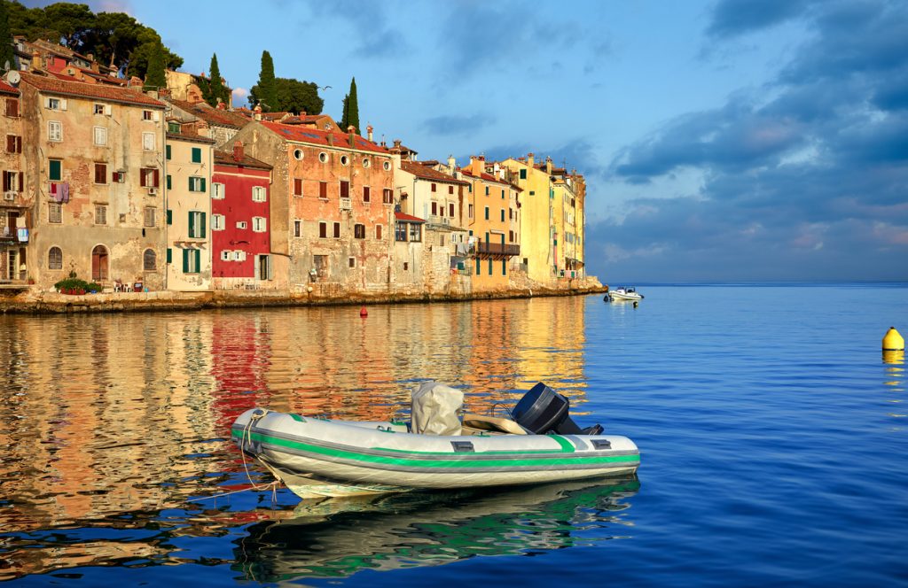 A dinghy floating on the sea near Rovinj